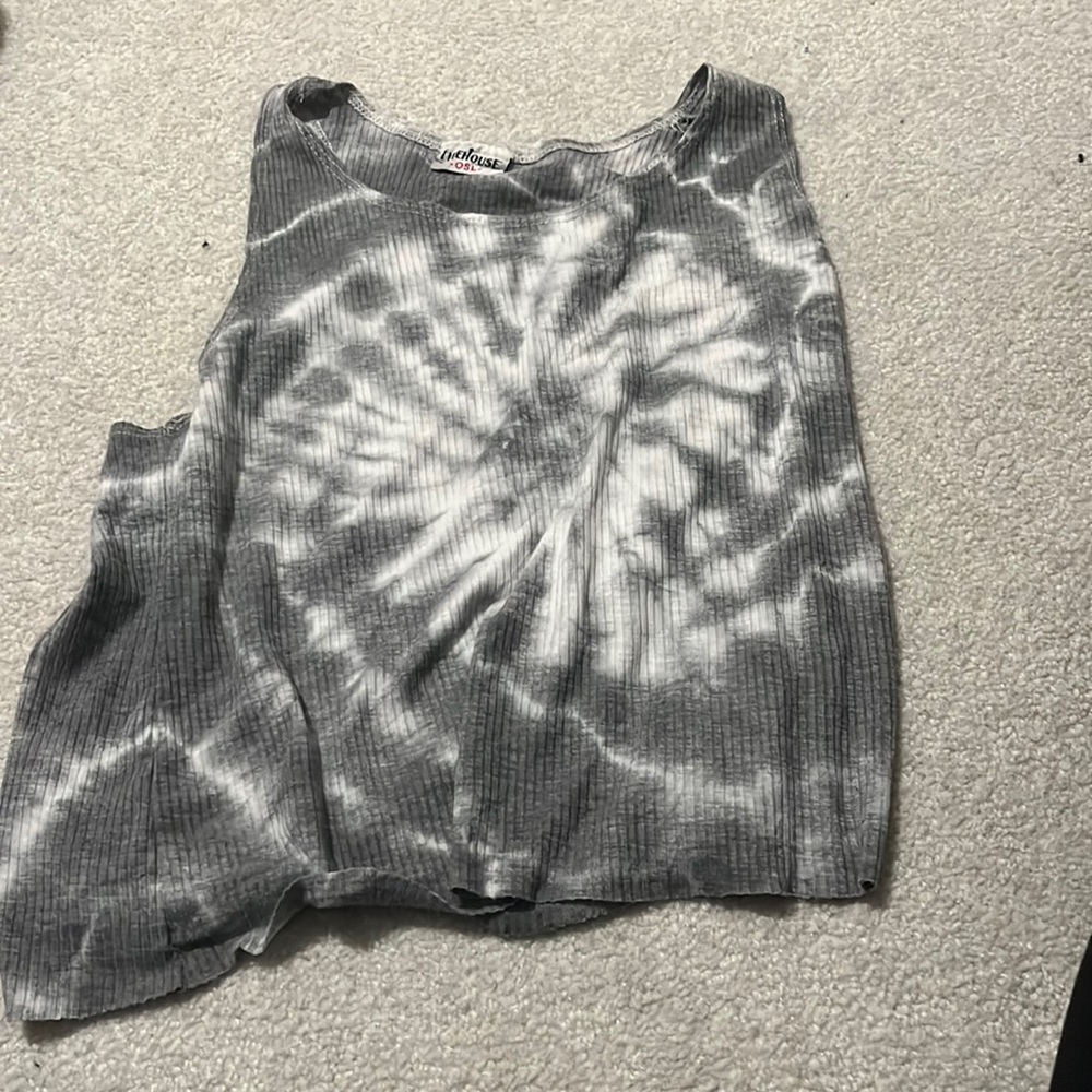 Gray and white tie-dye tank